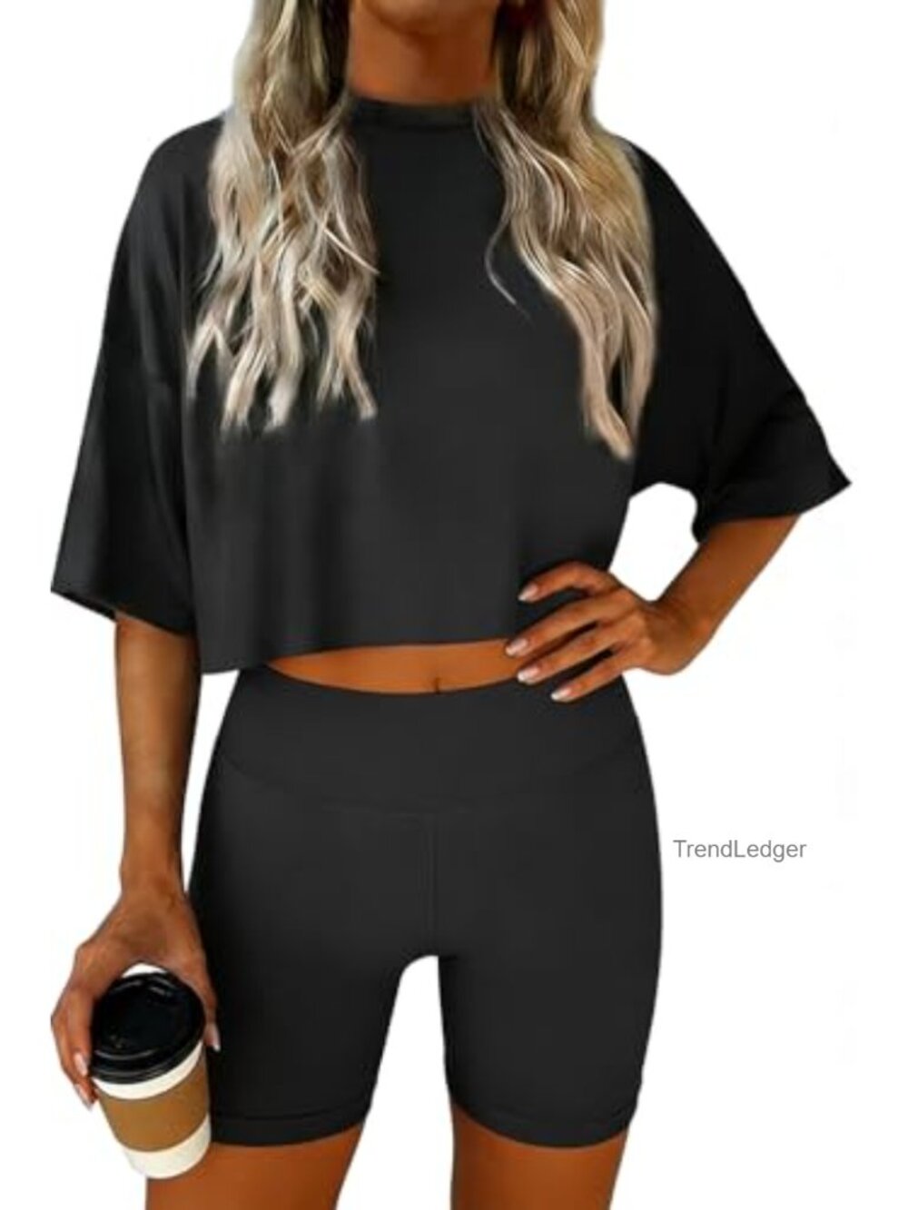 Women's 2 Piece Lounge Set Crop Top and Shorts Spandex Blend